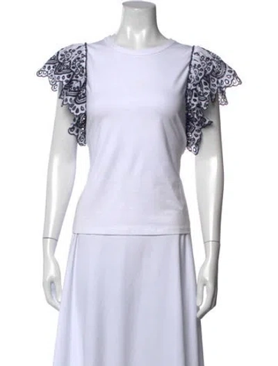 Pre-owned Veronica Beard Patterned Crew Neck Top In White