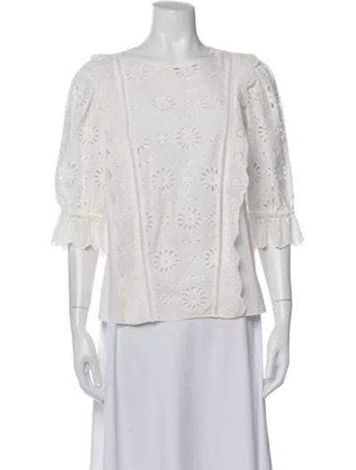 Pre-owned Veronica Beard Patterned Crew Neck Top In White