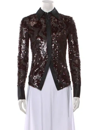 Pre-owned Veronica Beard Patterned Long Sleeve Blouse In Brown