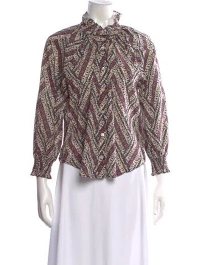 Pre-owned Veronica Beard Patterned Long Sleeve Blouse In Burgundy