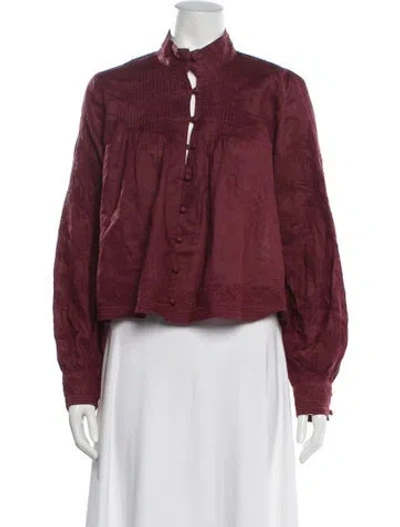 Pre-owned Veronica Beard Patterned Long Sleeve Blouse In Burgundy