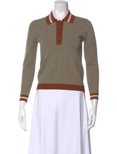 Pre-owned Veronica Beard Patterned Long Sleeve Polo In Brown