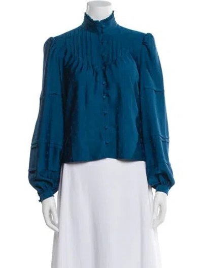 Pre-owned Veronica Beard Patterned Mock Neck Blouse In Blue