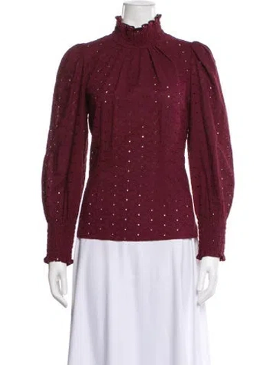 Pre-owned Veronica Beard Patterned Mock Neck Blouse In Burgundy
