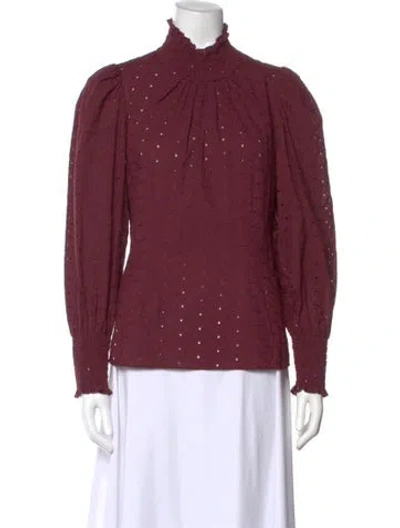 Pre-owned Veronica Beard Patterned Mock Neck Blouse In Burgundy