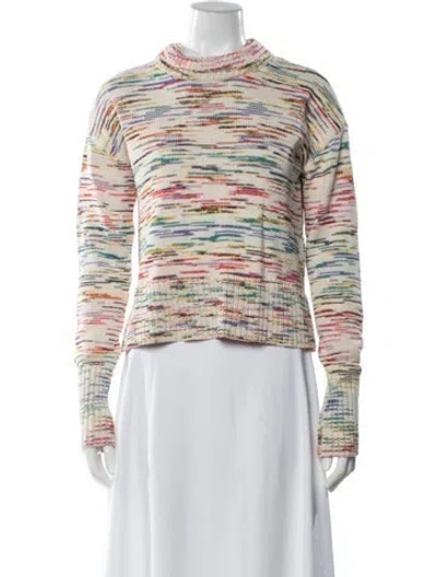 Pre-owned Veronica Beard Patterned Mock Neck Sweater In White