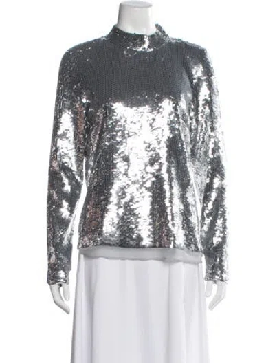 Pre-owned Veronica Beard Patterned Mock Neck Top W/ Tags In Silver