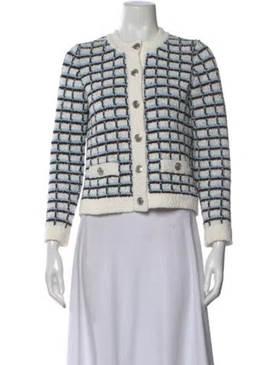 Pre-owned Veronica Beard Patterned Open Front Sweater In White