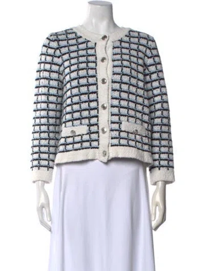 Pre-owned Veronica Beard Patterned Open Front Sweater In White