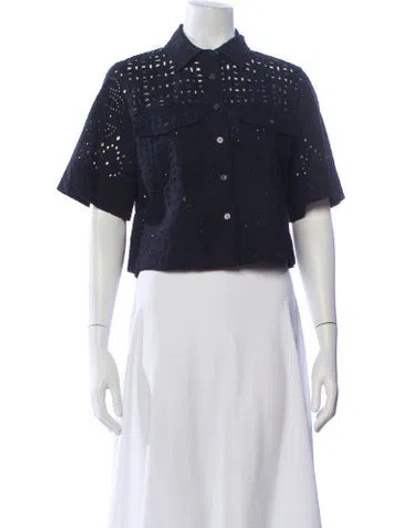 Pre-owned Veronica Beard Patterned Short Sleeve Button-up Top In Blue