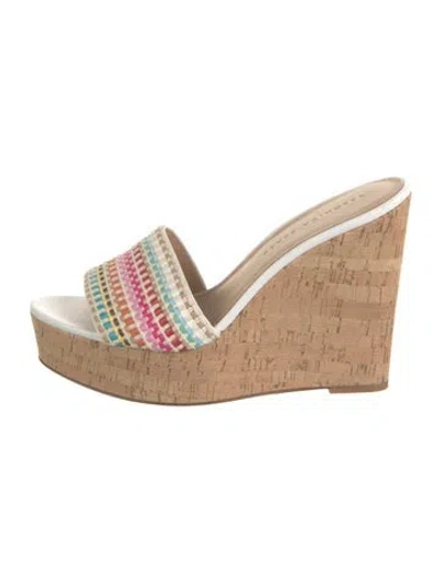 Pre-owned Veronica Beard Patterned Slides In White