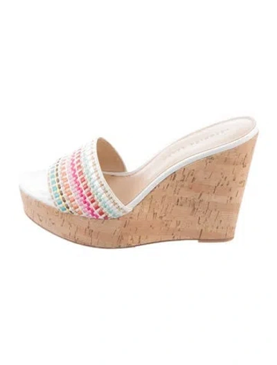 Pre-owned Veronica Beard Patterned Slides In White