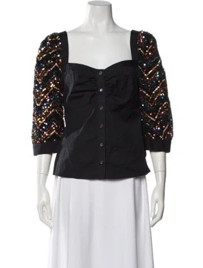 Pre-owned Veronica Beard Patterned Square Neckline Blouse In Black