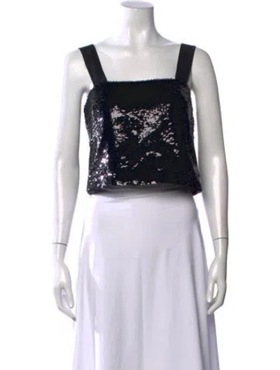 Pre-owned Veronica Beard Patterned Square Neckline Crop Top In Black