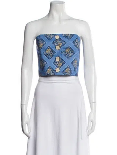 Pre-owned Veronica Beard Patterned Strapless Crop Top In Blue