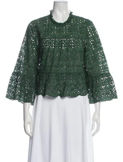 Pre-owned Veronica Beard Patterned Three-quarter Sleeve Blouse In Green