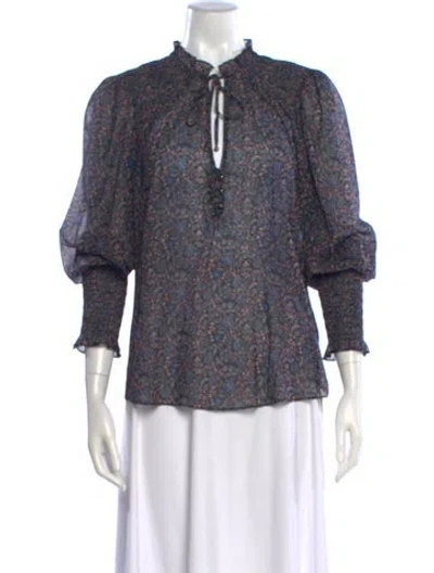 Pre-owned Veronica Beard Patterned Tie Neck Blouse In Black