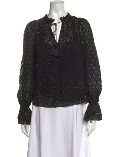 Pre-owned Veronica Beard Patterned Tie Neck Blouse In Black