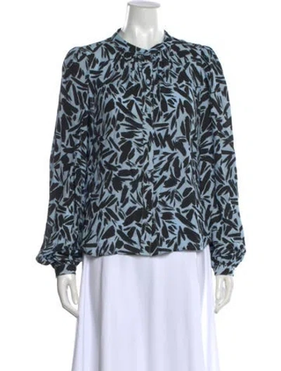 Pre-owned Veronica Beard Patterned Tie Neck Blouse In Blue
