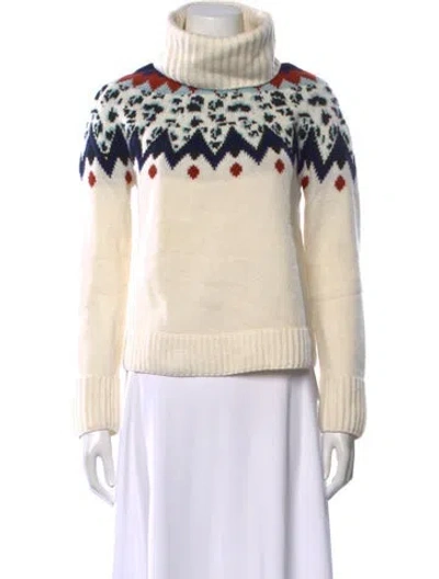 Pre-owned Veronica Beard Patterned Turtleneck Sweater In White