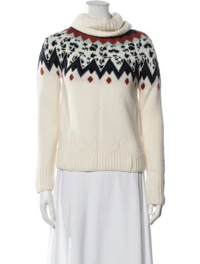Pre-owned Veronica Beard Patterned Turtleneck Sweater In White