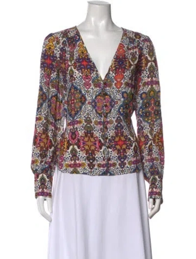 Pre-owned Veronica Beard Patterned V-neck Blouse In Blue