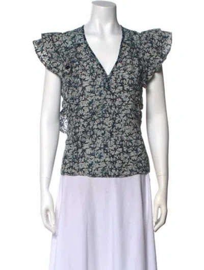 Pre-owned Veronica Beard Patterned V-neck Blouse In Green