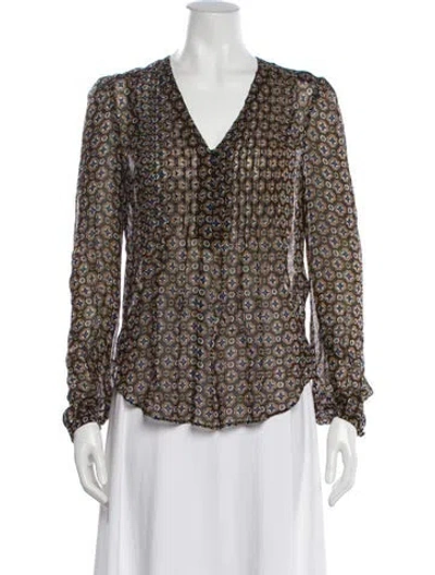 Pre-owned Veronica Beard Patterned V-neck Blouse W/ Tags In Black