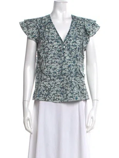 Pre-owned Veronica Beard Patterned V-neck Blouse W/ Tags In Blue