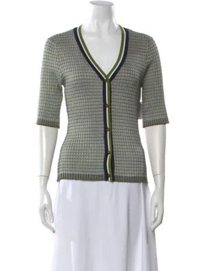 Pre-owned Veronica Beard Patterned V-neck Button-up Top W/ Tags In Green