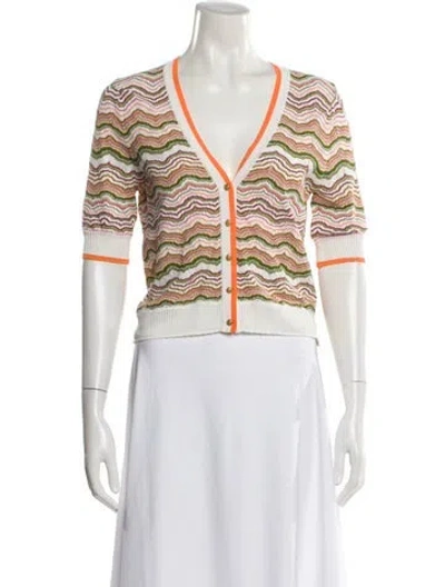 Pre-owned Veronica Beard Patterned V-neck Top In Orange
