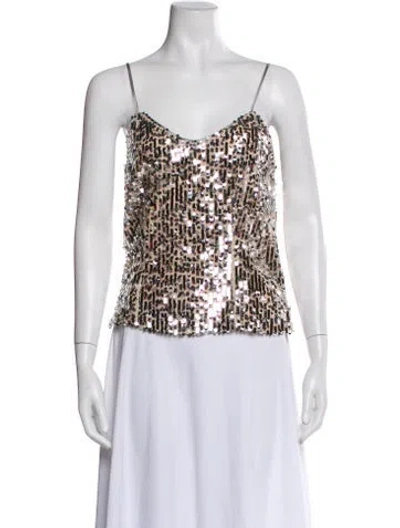 Pre-owned Veronica Beard Patterned V-neck Top In Silver