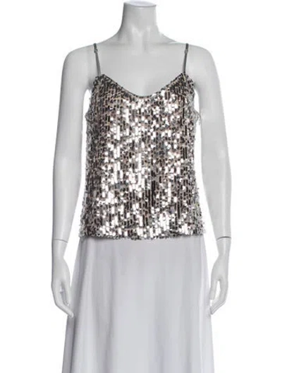 Pre-owned Veronica Beard Patterned V-neck Top W/ Tags In Silver