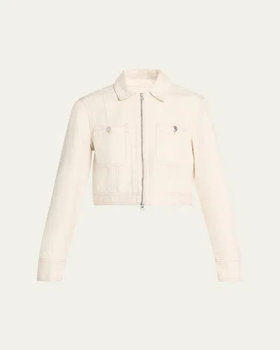Veronica Beard Patty Cropped Denim Moto Jacket In Neutral