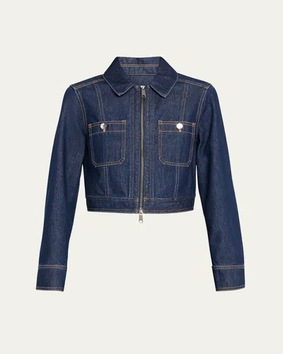 VERONICA BEARD PATTY FITTED ZIP-FRONT DENIM JACKET