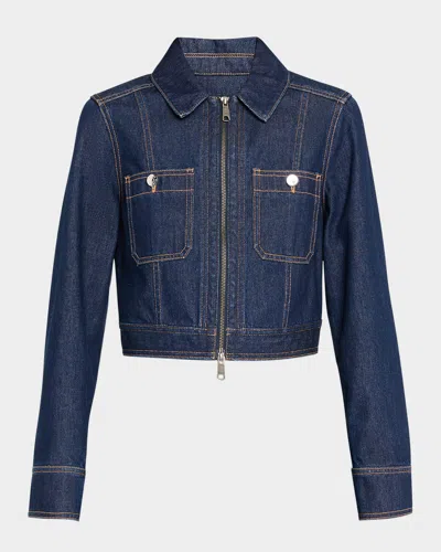 Veronica Beard Patty Fitted Zip-front Denim Jacket In Blue