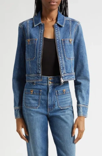 Veronica Beard Patty Zip Front Denim Jacket In Blue