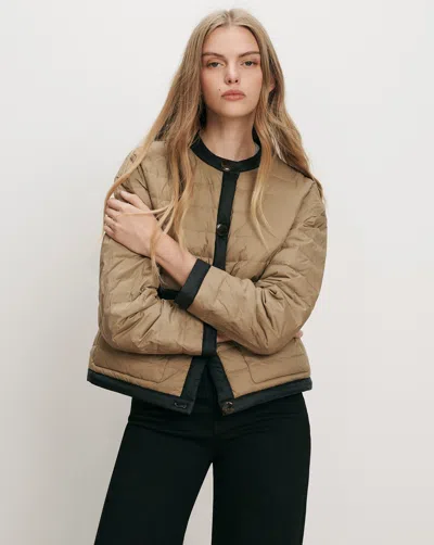 Veronica Beard Pearson Puffer Dickey Jacket Desert Taupe Black In Desert Taupe/black