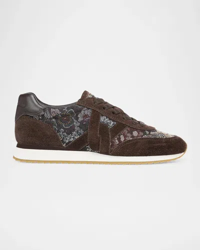 Veronica Beard Penrose Floral Jacquard Suede Runner Sneakers In Espresso M
