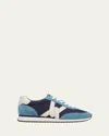 Veronica Beard Penrose Mixed Leather Runner Sneakers In Blue