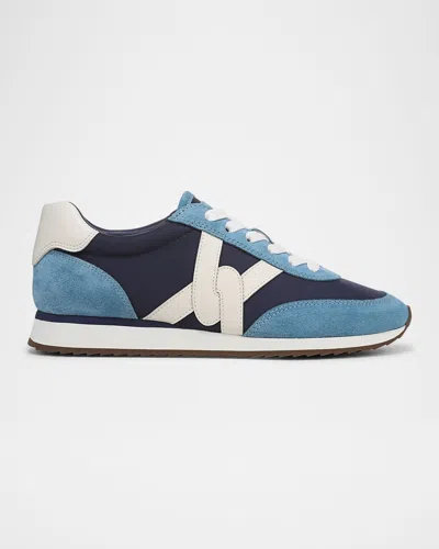 Veronica Beard Penrose Mixed Leather Runner Sneakers In Blue