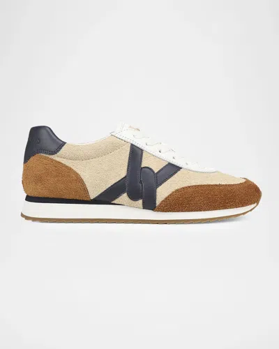 Veronica Beard Penrose Mixed Leather Runner Sneakers In Sand Hazel