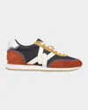 Veronica Beard Penrose Whipstitch Mesh And Mixed Leather Sneakers In Multi