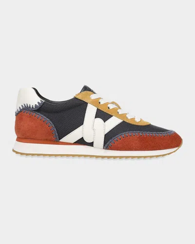 Veronica Beard Penrose Whipstitch Mesh And Mixed Leather Sneakers In Multi
