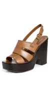Veronica Beard Peony Leather Slingback Platform Sandals In Honey