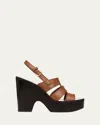 Veronica Beard Peony Leather Slingback Platform Sandals In Honey