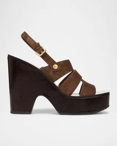 Veronica Beard Peony Suede Slingback Platform Sandals In Cedar