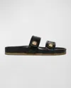 VERONICA BEARD PERCEY LEATHER DUAL BAND SLIDE SANDALS