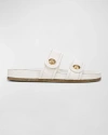 Veronica Beard Percey Leather Dual Band Slide Sandals In Coconut