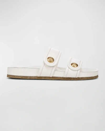 Veronica Beard Percey Leather Dual Band Slide Sandals In Coconut